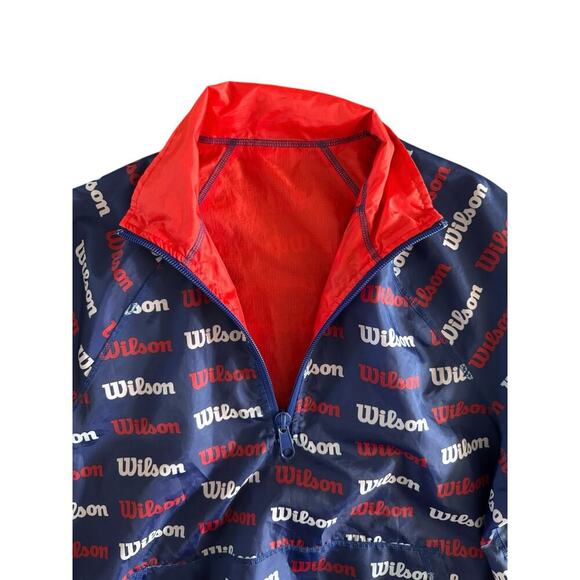 VTG Wilson Mens XL Windbreaker Jacket All Over Logo Retro Print Red White Blue - Picture 4 of 6